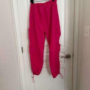 Women's Hot Pink Parachute Pants/Joggers Large - Elastic/Drawstring Waist Barbie